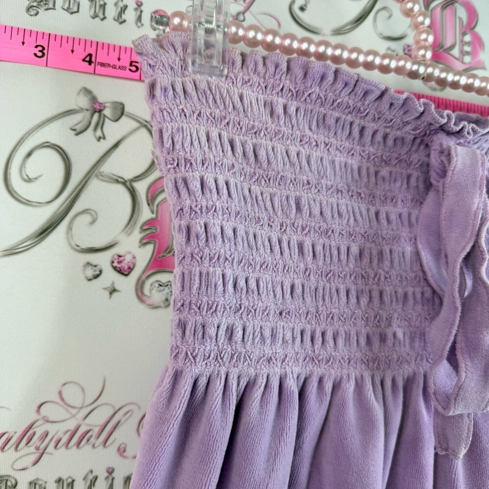 Juicy Couture mini dress terry cloth towel Lavender Smocked Tube ribbon tie up - Picture 7 of 13